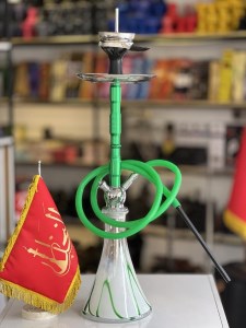 ست قلیان DH وارداتی بدنه سبز شیشه ابروبادی دارای شلنگ و سری سیلیکونی ست قلیان DH وارداتی بدنه سبز شیشه ابروبادی کد DH116