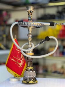 ست کامل قلیان برنجی آبکاری شیشه قهوه ای کد 1001