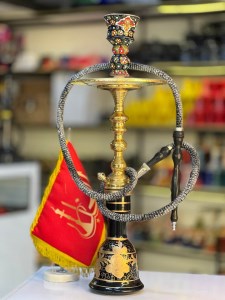 ست کامل قلیان برنجی وزیری شیشه مشکی کد 1004