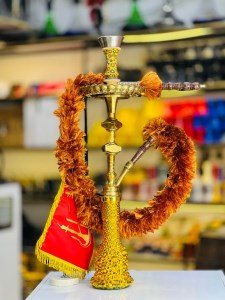 ست کامل قلیان برنجی آبکاری شیشه زنبوری کد 1024