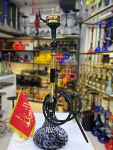 ست قلیان استارباز بدنه طلایی مشکی سوپاپ دور سینی شیشه ابرو بادی کد ST153