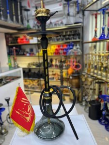 ست قلیان استارباز بدنه تمام سوپاپ مشکی طلایی شیشه شب تاب ST156