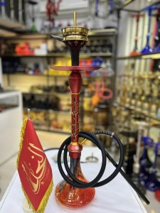 ست قلیان لاین کینگ مینی بدنه تمام سوپاپ قرمز طلایی شیشه ابروبادی کد LA161