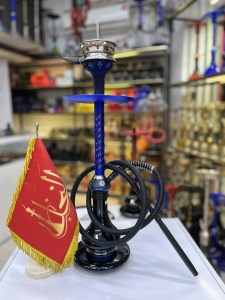 ست قلیان لاین کینگ مینی بدنه تمام سوپاپ آبی شیشه مشکی براق کد LA165