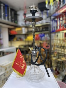 ست قلیان لاین کینگ چهارشلنگ بدنه تمام سوپاپ استیل شیره گیر دار شیشه شب تاب کد LA166