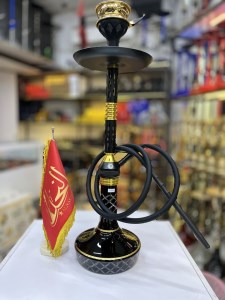 ست قلیان لاین کینگ بدنه تمام سوپاپ مشکی طلایی شیشه مشکی هولوگرامی کد LA167