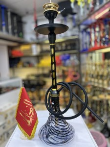 ست قلیان استارباز بدنه تمام سوپاپ مشکی طلایی شیره گیردار شیشه ابروبادی کد ST166