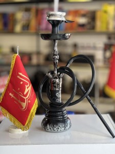 ست قلیان سزار بدنه شمش استیل مشکی شیشه ابروبادی کد SE100