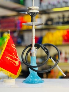 ست قلیان لاین کینگ بدنه استیل دو حالته شیشه ابروبادی آبی فیروزه ای کد lLA170