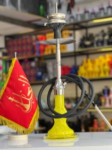 ست قلیان لاین کینگ بدنه استیل دو حالته شیشه ابروبادی زرد کد lLA173