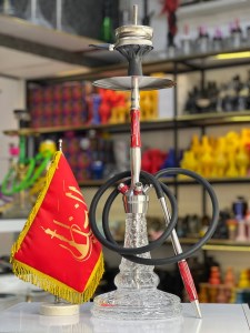 ست قلیان لاین کینگ سه شلنگ شیشه کریستال بدنه رزین قرمز کد LA174