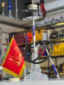 ست قلیان لاین کینگ سه شلنگ شیشه کریستال بدنه رزین آبی کد LA175