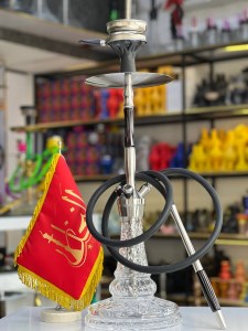 ست قلیان لاین کینگ سه شلنگ شیشه کریستال بدنه رزین مشکی کد LA176