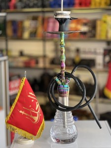 ست قلیان سزار دو شیلنگ بدنه هفت رنگ شیشه شفاف کد SE104