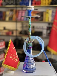 ست قلیان سزار دو شیلنگ بدنه هفت رنگ شیشه آبی کد SE105