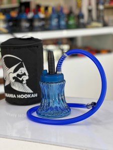 ست قلیان مسافرتی بدنه آبی میانه مشکی شیشه ابروبادی آبی کد MOS109