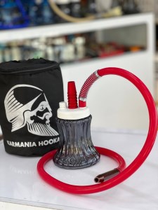 ست قلیان مسافرتی بدنه سفید میانه قرمز شیشه ابروبادی دودی کد MOS110