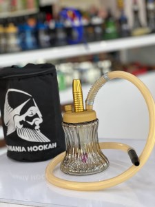 ست قلیان مسافرتی بدنه زرد میانه طلایی شیشه عسلی کد MOS111