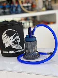 ست قلیان مسافرتی بدنه آبی میانه بنفش شیشه ابروبادی دودی کد MOS114