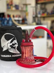 ست قلیان مسافرتی بدنه قرمز میانه زرشکی شیشه ابروبادی قرمز کد MOS116