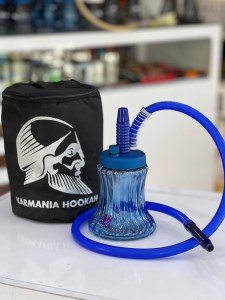 ست قلیان مسافرتی بدنه آبی میانه آبی شیشه ابروبادی آبی کد MOS117