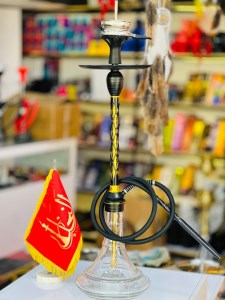 ست قلیان استار باز بدنه تمام سوپاپ مشکی طلایی شیره گیر دار شیشه ساده شفاف کد ST173