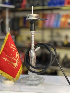 ست قلیان سزار بدنه استیل نقره ای شیشه شفاف شبرنگ کد SE109