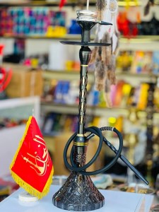 ست قلیان استار باز بدنه مشکی طلایی تمام سوپاپ شیشه کریستال مشکی کد ST176