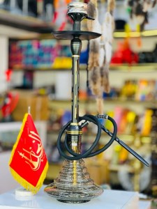 ست قلیان استار باز بدنه مشکی طلاایی تمام سوپاپ شیره گیر دار شیشه شب تاب کد ST178