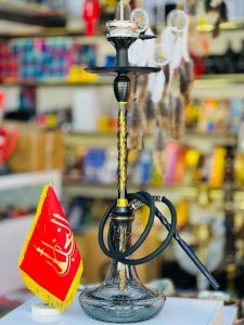 ستا قلیان استار باز بدنه مشکی طلایی شیره گیر دار سوپاپ دار شیشه شب تاب کد ST179