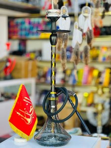 ست قلیان استار باز بدنه مشکی طلایی شیره گیر دار تمام سوپاپ شیشه شب تاب کد ST180