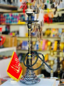 ست قلیان استار باز بدنه طلایی مشکی شیره گیر دار تمام سوپاپ شیشه ابر و بادی کد ST182