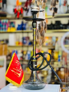 ست قلیان استار باز بدنه مشکی طلایی تمام سوپاپ شیره گیر دار شیشه شب تاب کد ST184