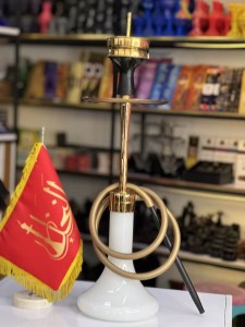 ست قلیان کرنو بدنه طلایی براق شیشه شیری کد KE112