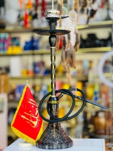 ست قلیان استار باز بدنه مشکی طلایی شیره گیر دار تمام سوپاپ شیشه کریستال مشکی کد ST186