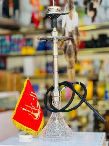 ست قلیان استار باز بدنه نقره ای تمام سوپاپ شیره گیر دار شیشه کریستال شفاف کد ST187