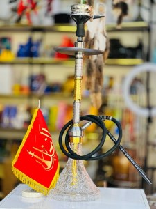 ست قلیان استار باز بدنه نقره ای طلایی تمام سوپاپ شیشه کریستال شفافا کد ST188