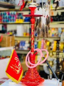 ست قلیان استار باز بدنه قرمز شیره گیر دار تمام سوپاپ شیشه شب تاب قرمز کد ST189