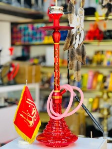 ست قلیان استار باز بدنه قرمز شیره گیر دار تمام سوپاپ شیشه شب تاب قرمز کد ST190