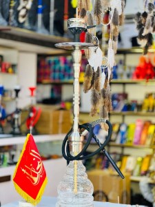 ست قلیان استار باز بدنه نقره ای سوپاپ سفینه ای بدنه شیشه شب تاب شفاف کد ST191