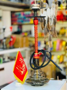 ست قلیان استار باز بدنه مشکی طلایی شیره گیر دار شیشه شب تاب مشکی کد ST192