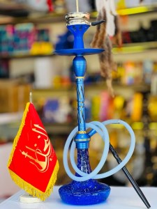 ست قلیان مینی استار باز بدنه آبی شیره گیر دار تمام سوپاپ شیشه شب تاب آبی کد ST193