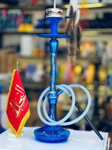 ست قلیان مینی استار باز بدنه آبی شیره گیر دار تمام سوپاپ شیشه شب تاب آبی کد ST194