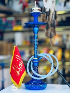 ست قلیان مینی استار باز بدنه آبی شیره گیر دار تمام سوپاپ شیشه شب تاب آبی کد ST195