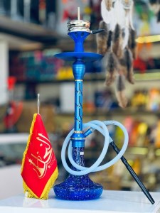 ست قلیان مینی استار باز بدنه آبی تمام سوپاپ شیره گیر دار شیشه شب تاب آبی کد ST196