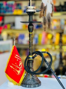 ست قلیان مینی استار باز بدنه مشکی طلایی شیره گیر دار تمام سوپاپ شیشه کریستال مشکی کد ST200