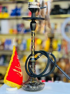 ست قلیان مینی استار باز بدنه مشکی تمام سوپاپ شیره گیر دار شیشه شب تاب مشکی کد ST201