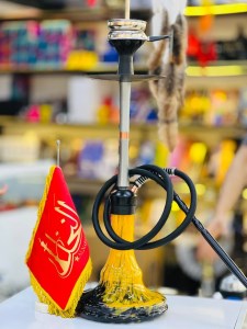 ست قلیان پورش دیزاین بدنه نقره ای شیشه مشکی نارنجی کد P112