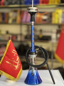 ست قلیان DH بدنه استیل آبی شیشه شفاف آبی کد DH130