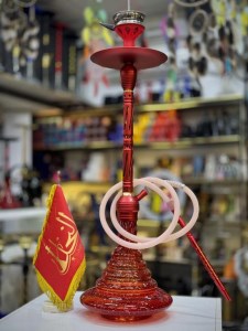 ست قلیان استارباز بدنه قرمز شیره گیر دار تمام سوپاپ شیشه شب تاب قرمز کد ST202